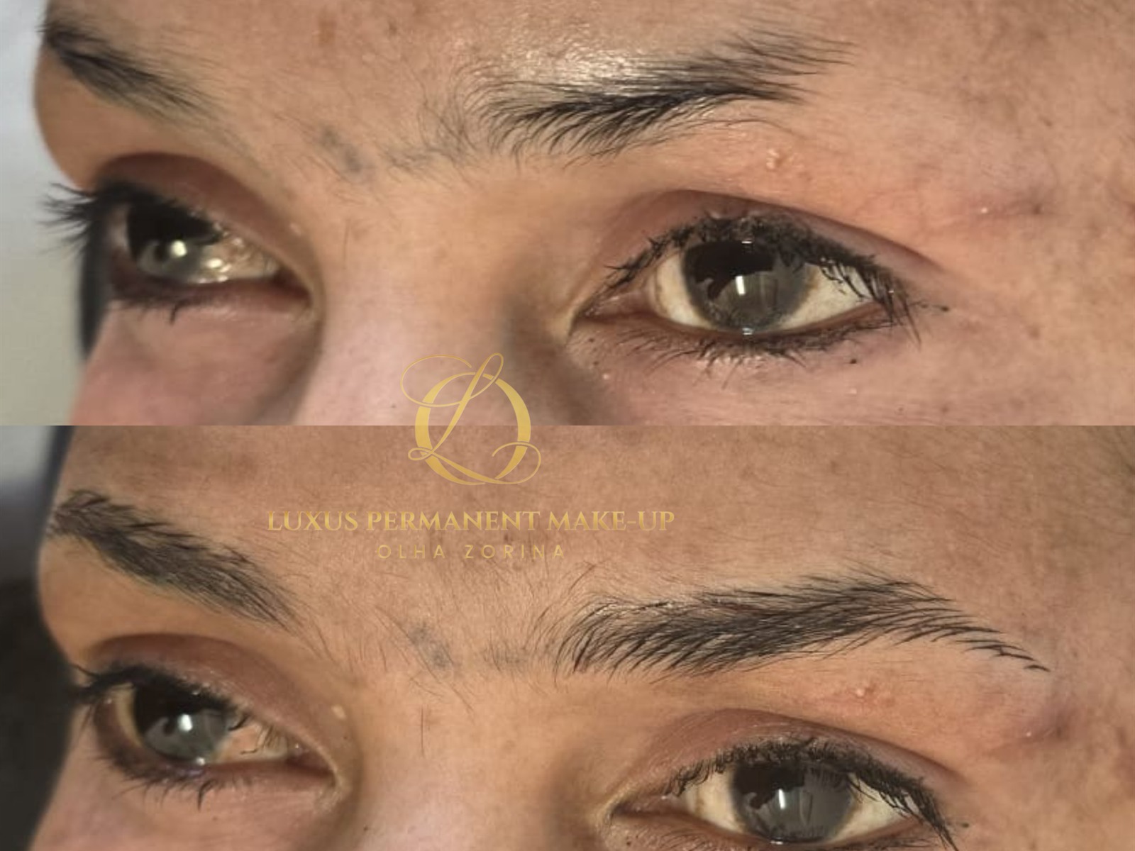 Vorher-Nachher: natürlicher Augenbrauen-Aufbau mit Microblading